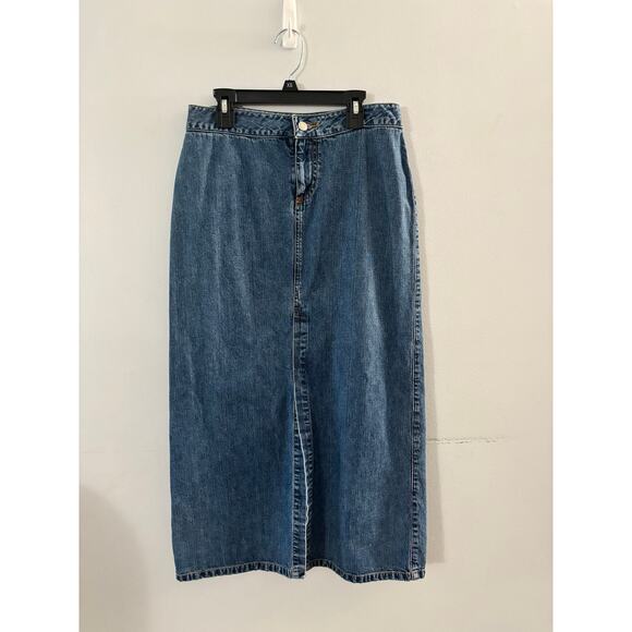 Vintage Old Navy Womens  Y2K Midi Jean Skirt Size 4 Denim Long 90s Front Slit - Picture 1 of 7